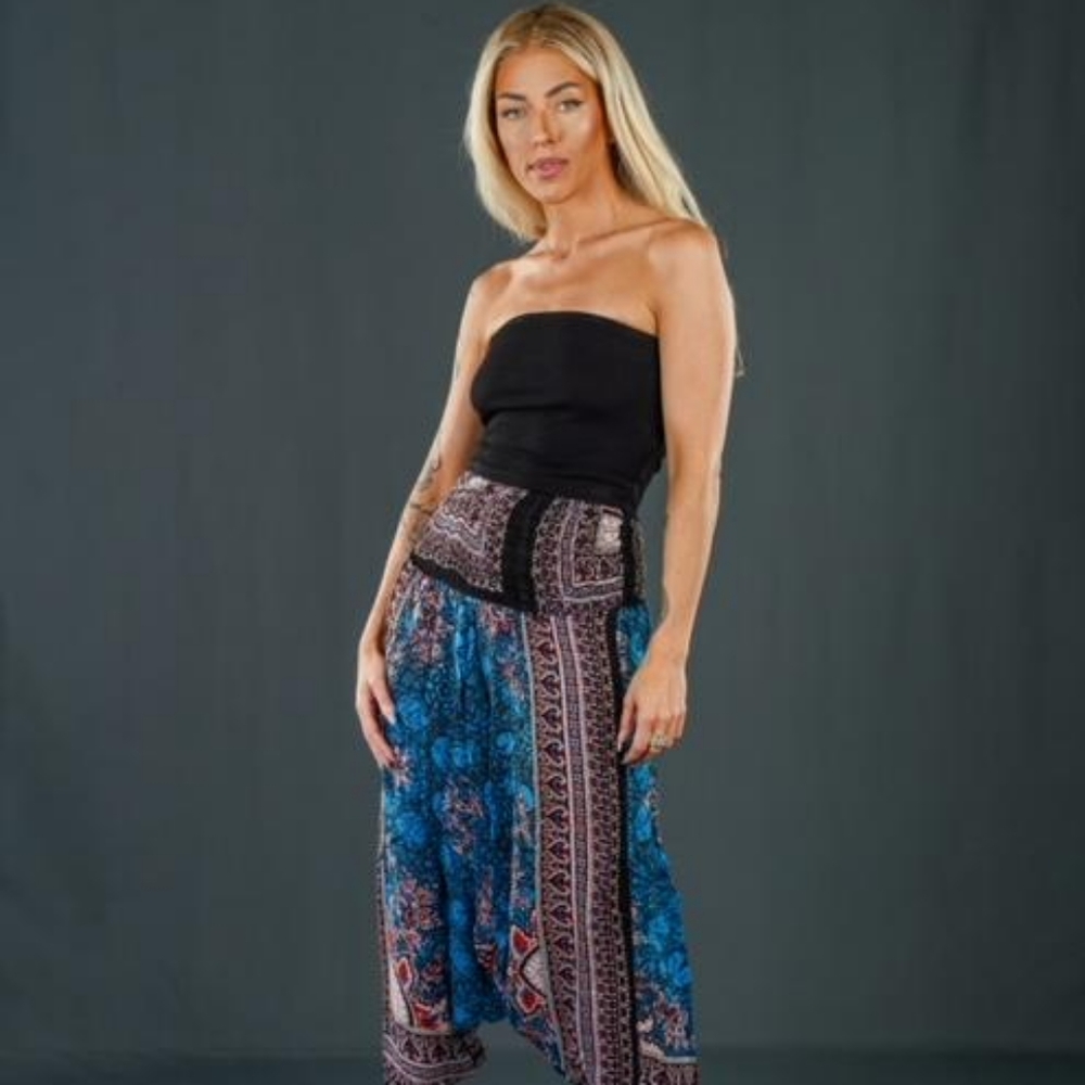 Brand New Hippie Boho Blue Multicolor Print Harem Pants